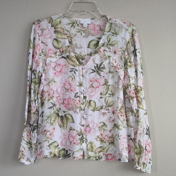 J.Jill size medium petite floral Button-Up Blouse with ruffles - Picture 1 of 5